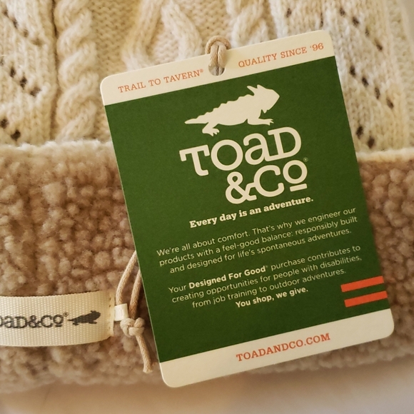 Toad & Co Flurrie Knit Beanie Winter Hat Fleece Lined Egret Tan White OS NWT - Picture 6 of 8
